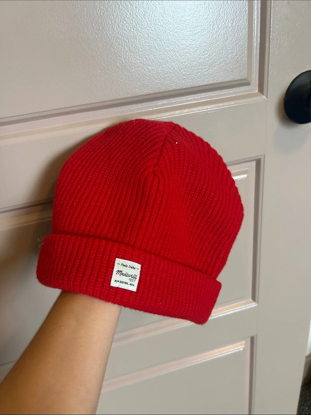 Madewell Red Ribbed Fold Cuff Beanie